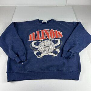 VTG 90s Dodger Illinois Fighting Illini Sweatshirt Large Blue Thrashed Crewneck